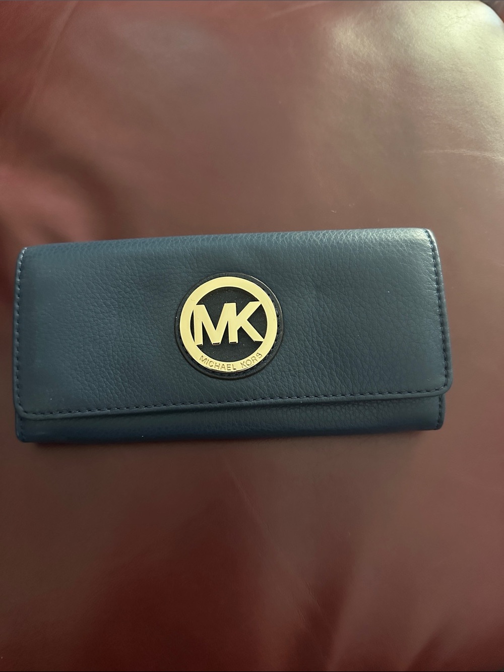 Vintage Michael Kors Navy Leather Logo Continental Wallet